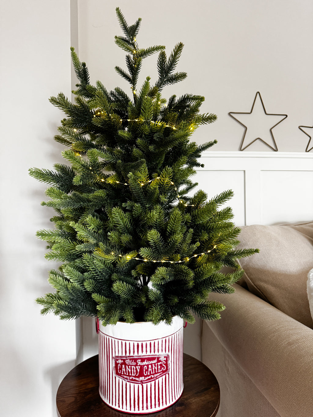 Candy cane metal buckets