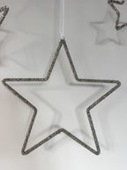 Silver beaded hanging star, 25cm