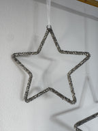 Silver beaded hanging star, 15cm