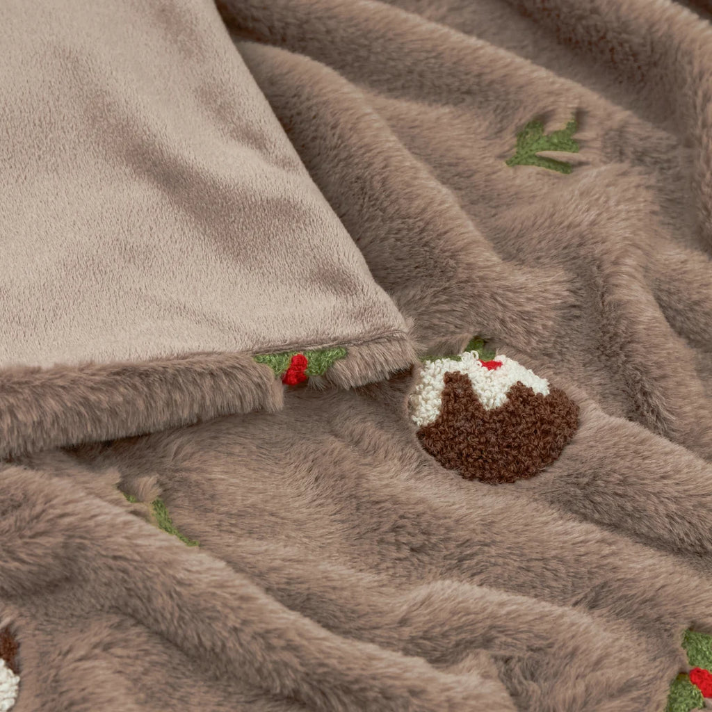Christmas puddings faux fur throw