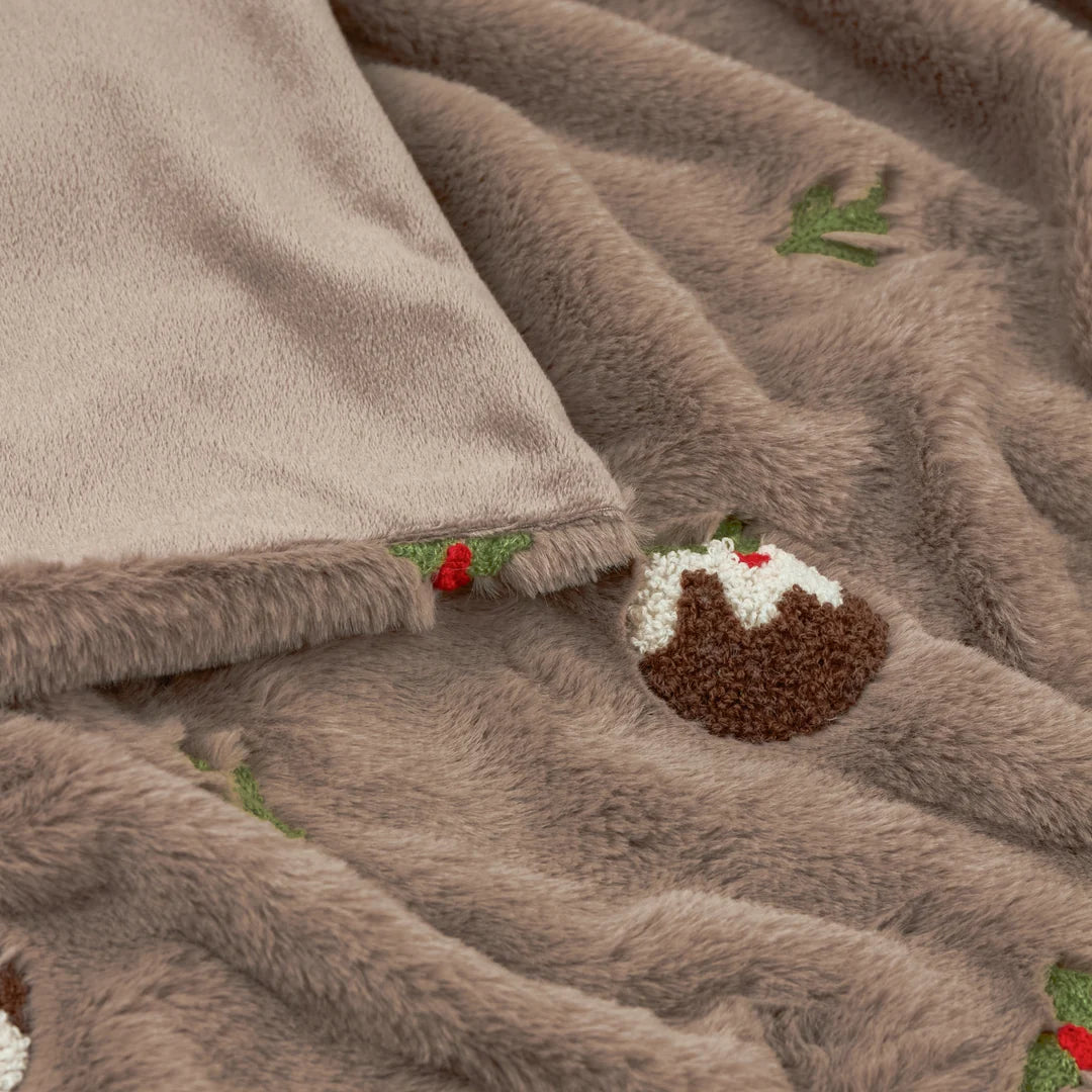 Christmas puddings faux fur throw