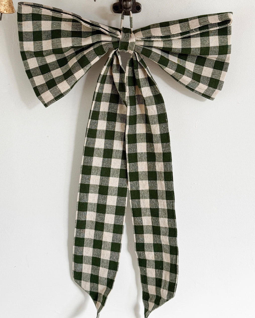 Large green gingham bow
