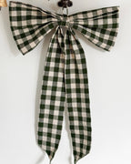 Large green gingham bow