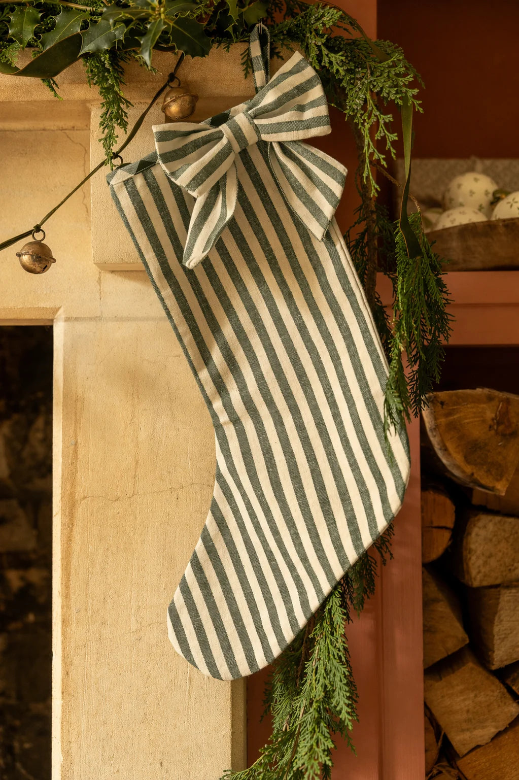Green stripe bow stocking