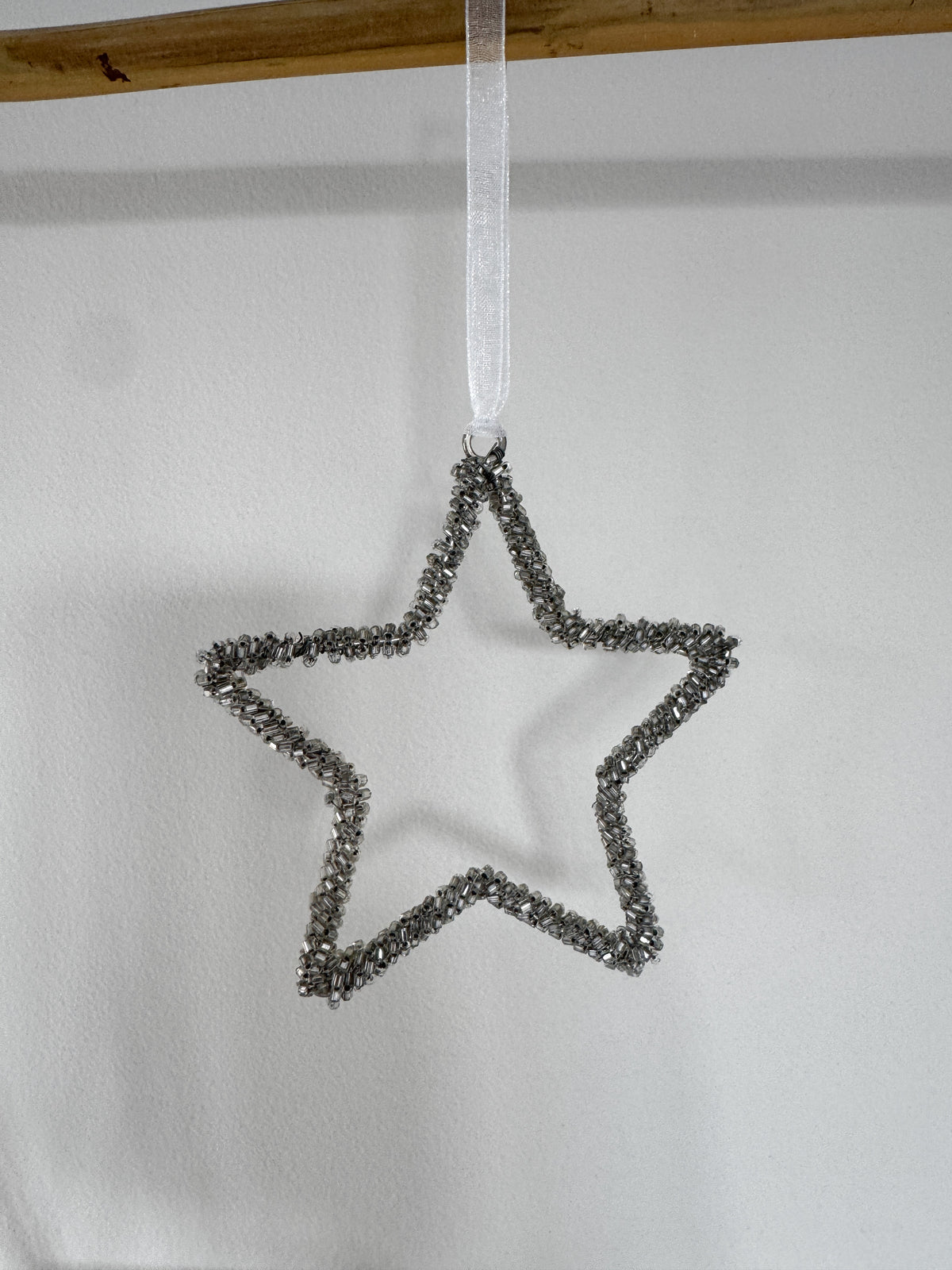 Silver beaded hanging star, 10cm