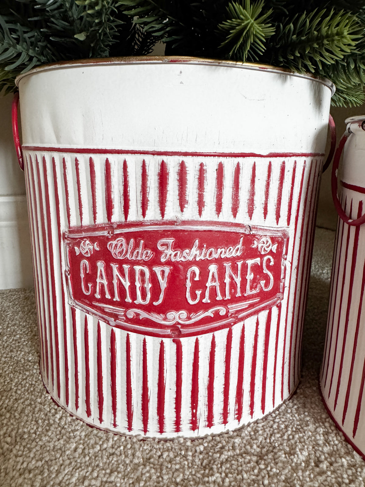 Candy cane metal buckets