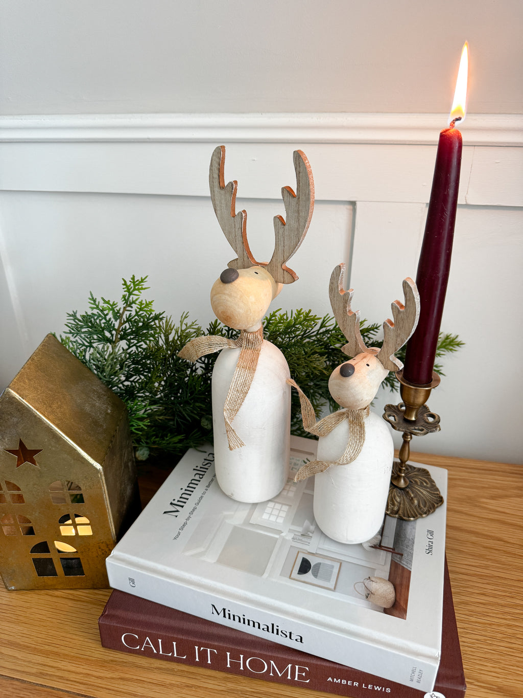 Scandi style neutral wooden reindeer