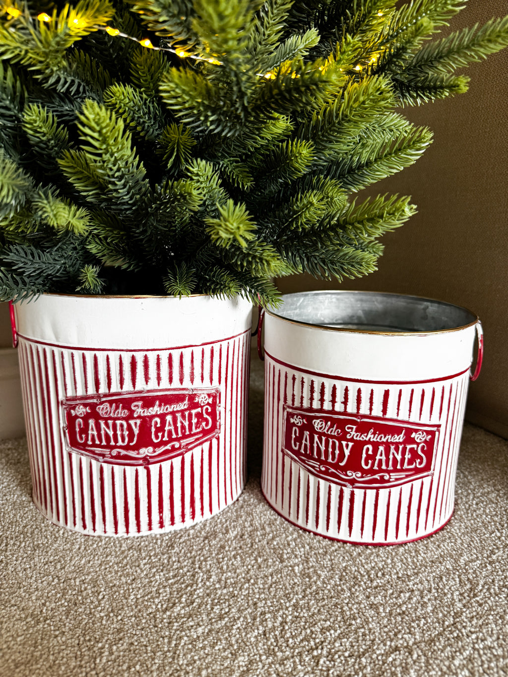 Candy cane metal buckets