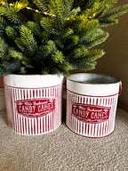 Candy cane metal buckets