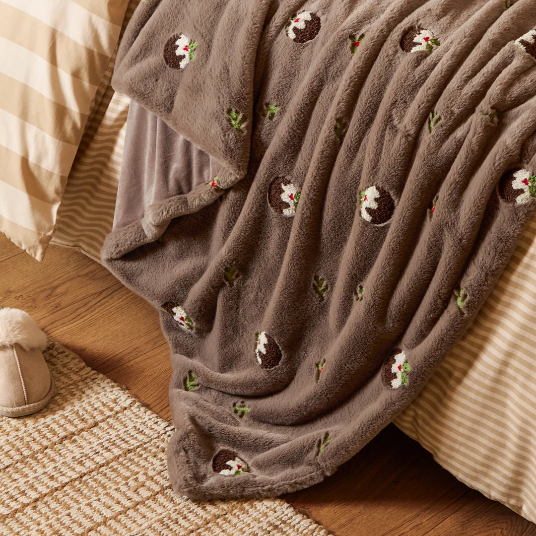 Christmas puddings faux fur throw