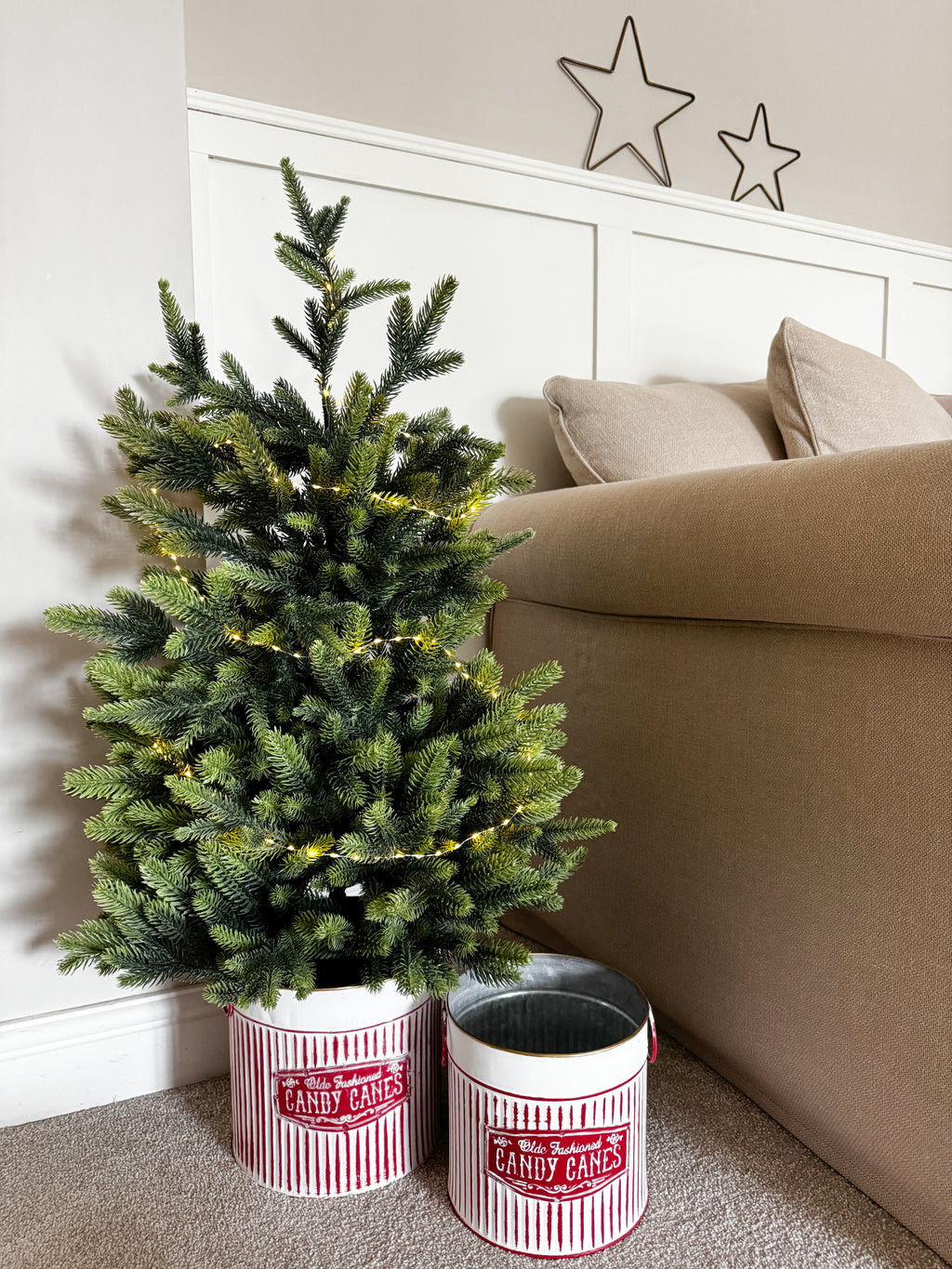 Candy cane metal buckets