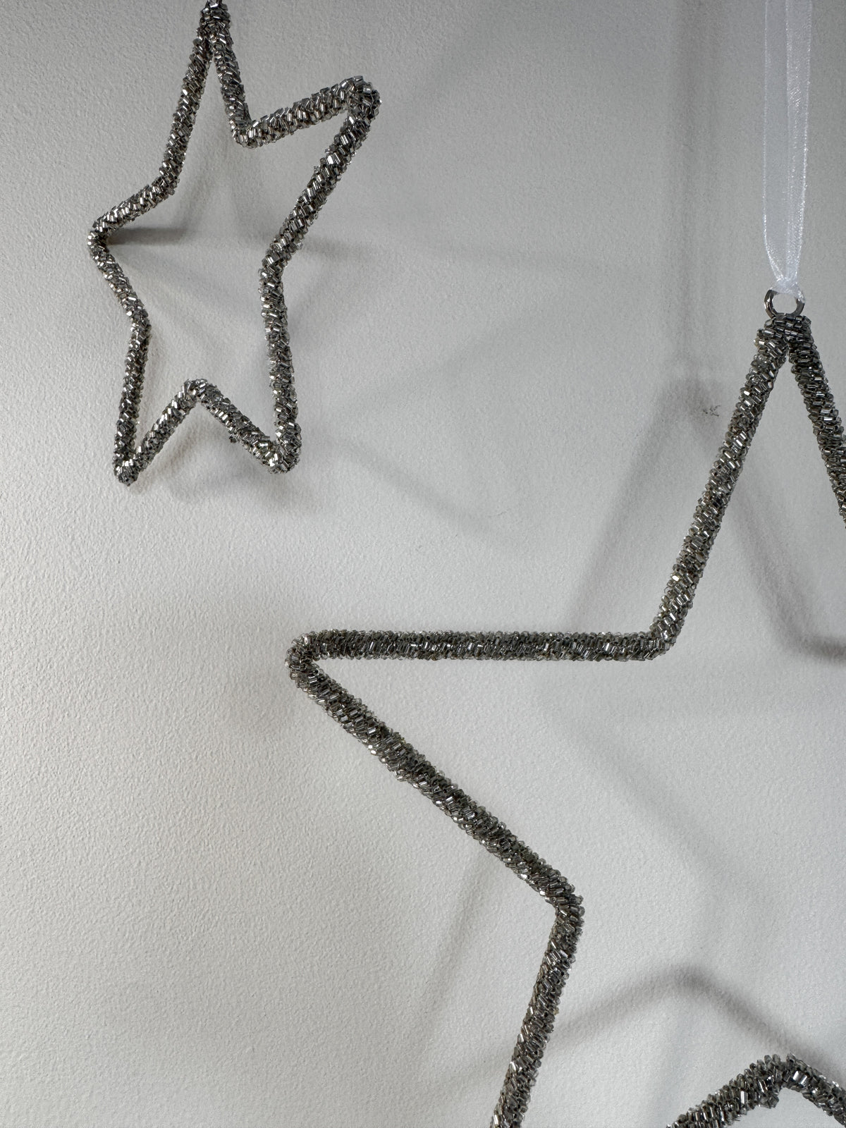 Silver beaded hanging star, 15cm