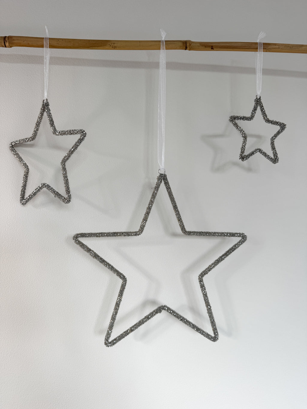 Silver beaded hanging star, 15cm