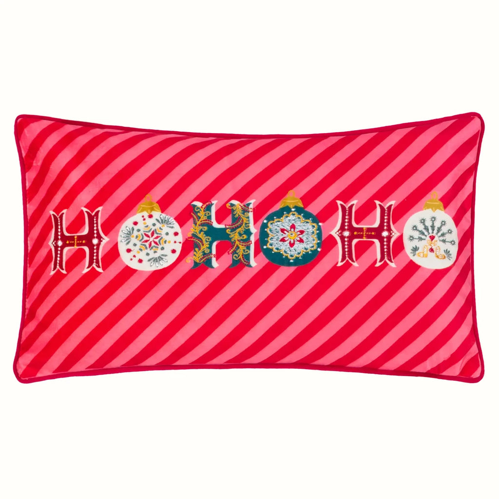 Ho Ho Ho velvet piped Christmas cushion