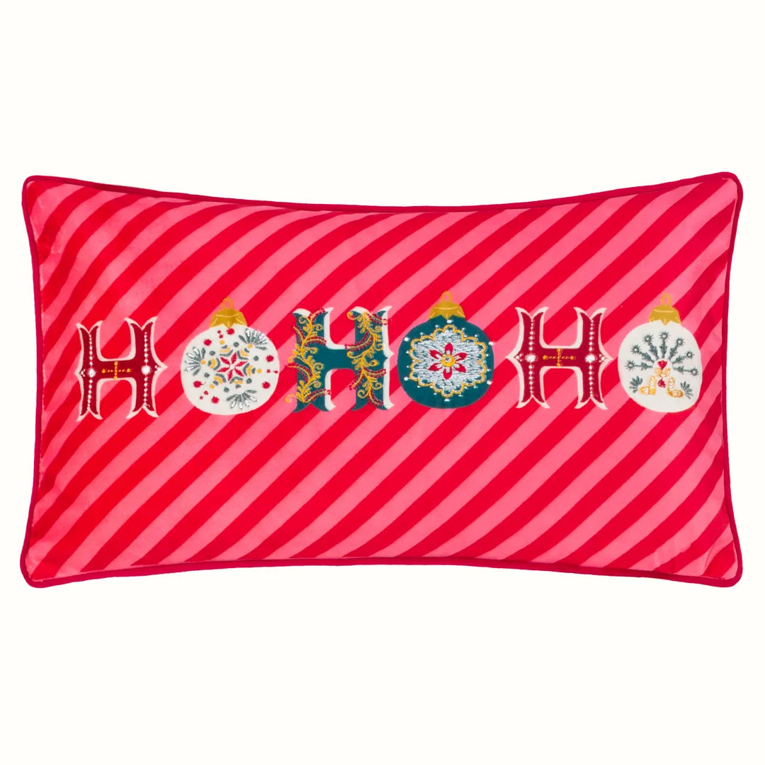 Ho Ho Ho velvet piped Christmas cushion