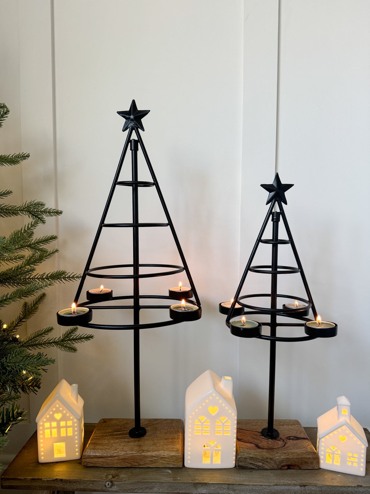Black Christmas tree candle holder, large