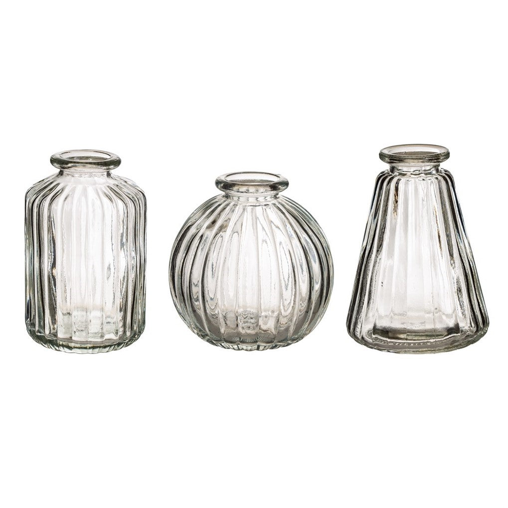Clear glass bud vase set