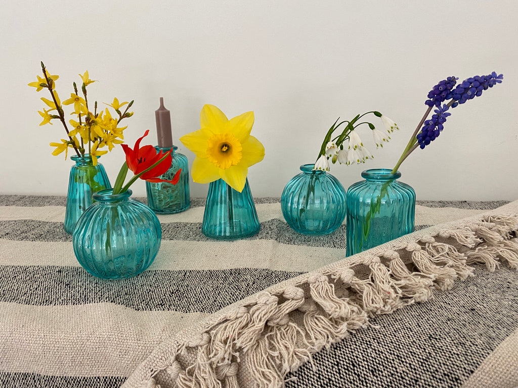 Turquoise Glass Bud Vases -Set of 3