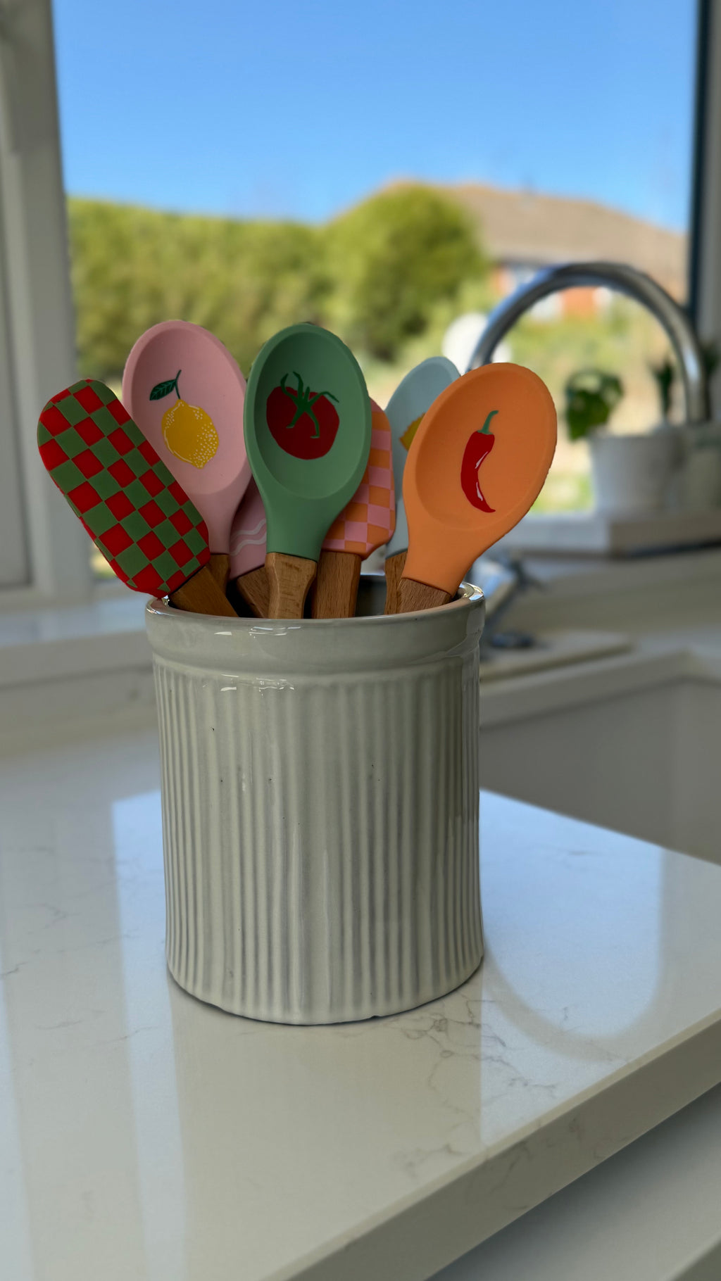 Colourful silicone kitchen utensils