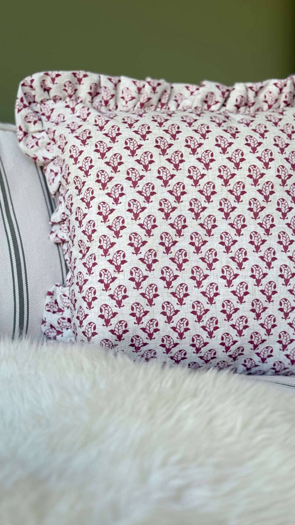 Lulah block print red vintage cushion