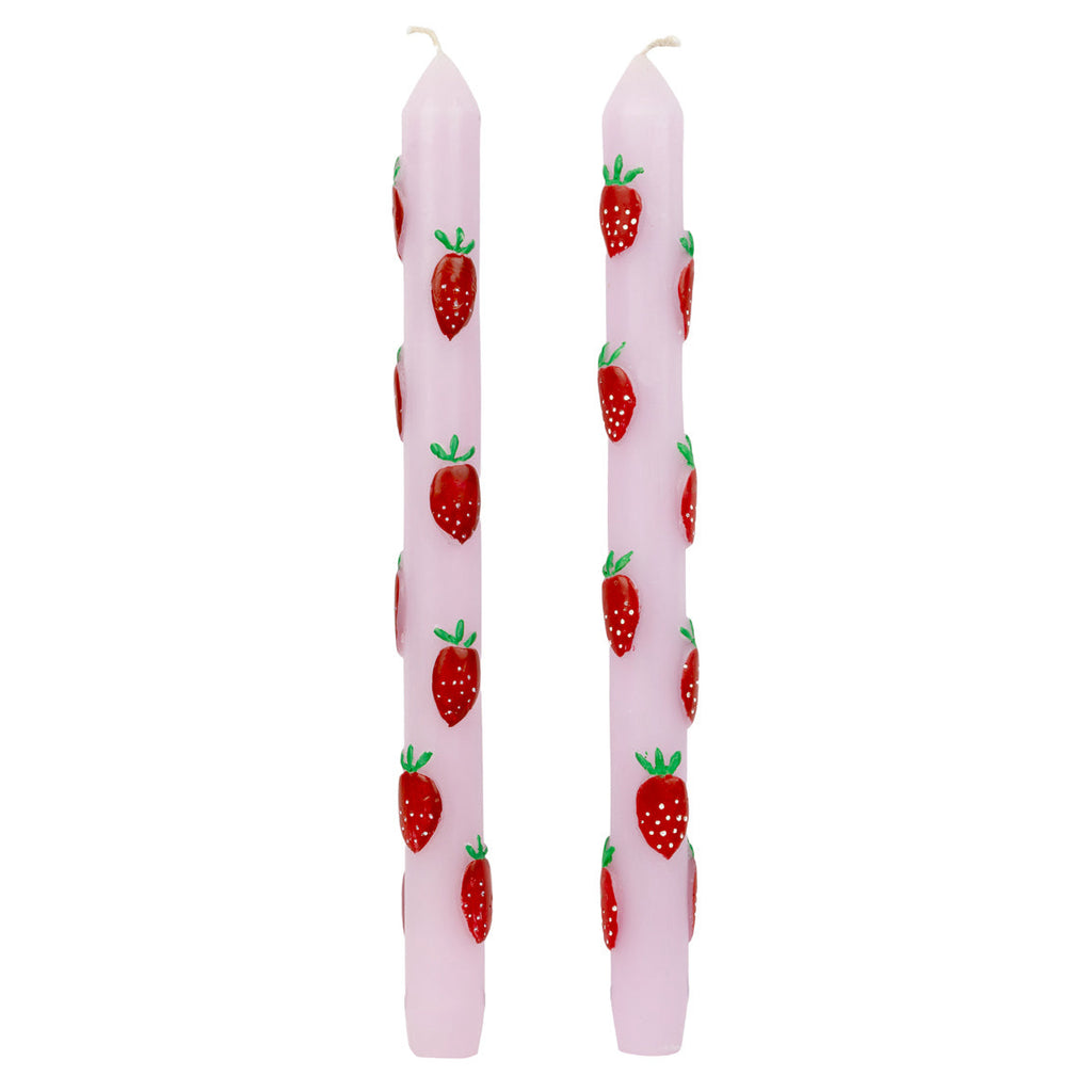 Pink strawberry dinner candles - set of 2
