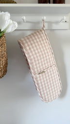 Pink gingham double oven glove