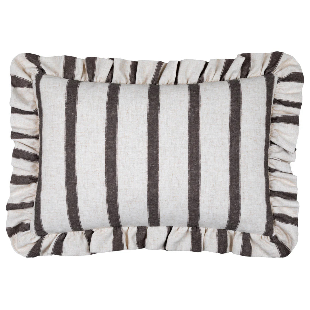 Connie rectangle striped ruffle cushion chocolate