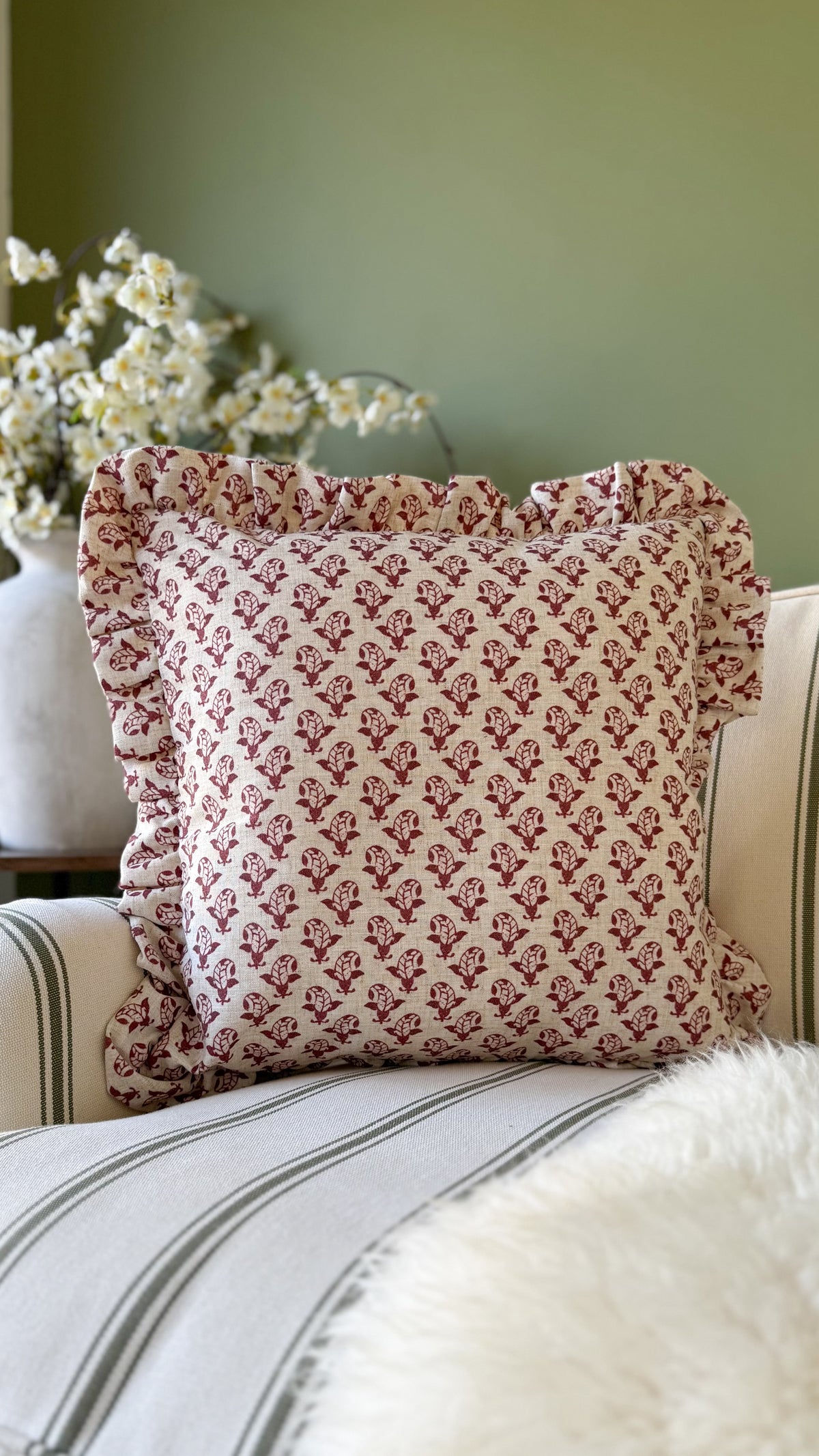 Lulah block print red vintage cushion