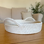 Whitewash rattan tray with handles