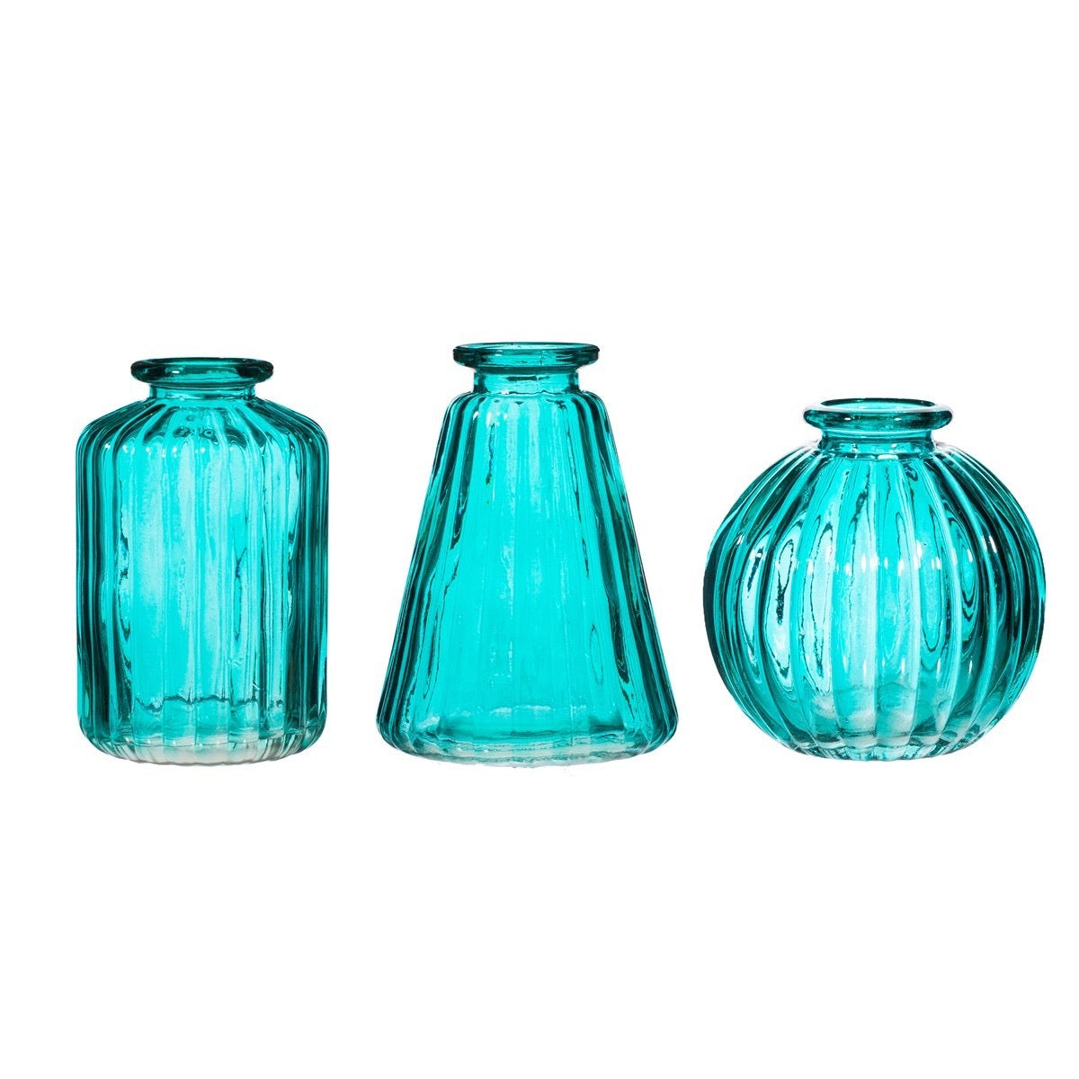 Turquoise Glass Bud Vases -Set of 3