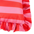 Outdoor striped ruffle cushion pink and red