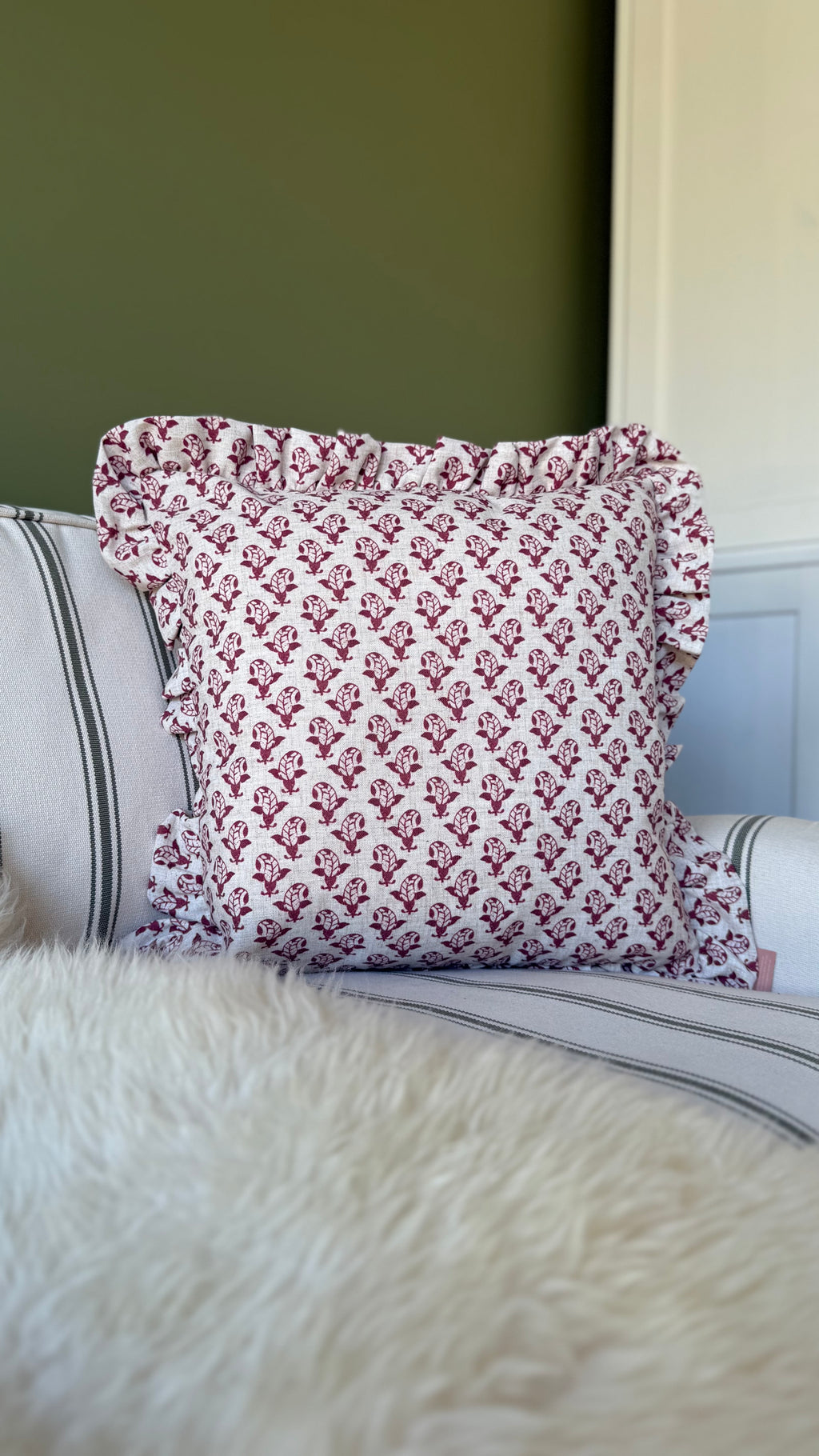 Lulah block print red vintage cushion