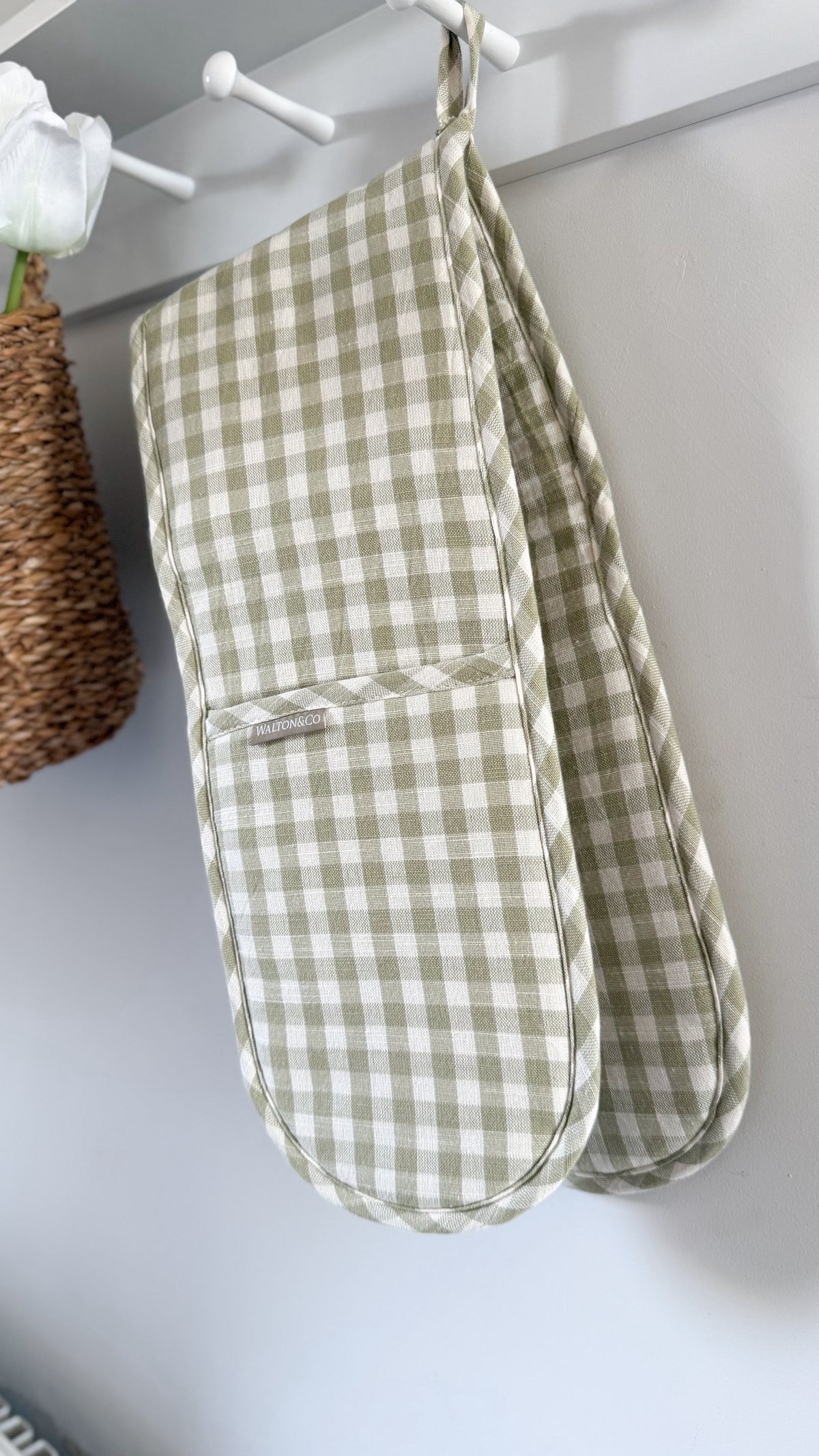 Green gingham double oven glove