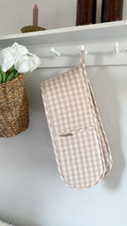 Pink gingham double oven glove