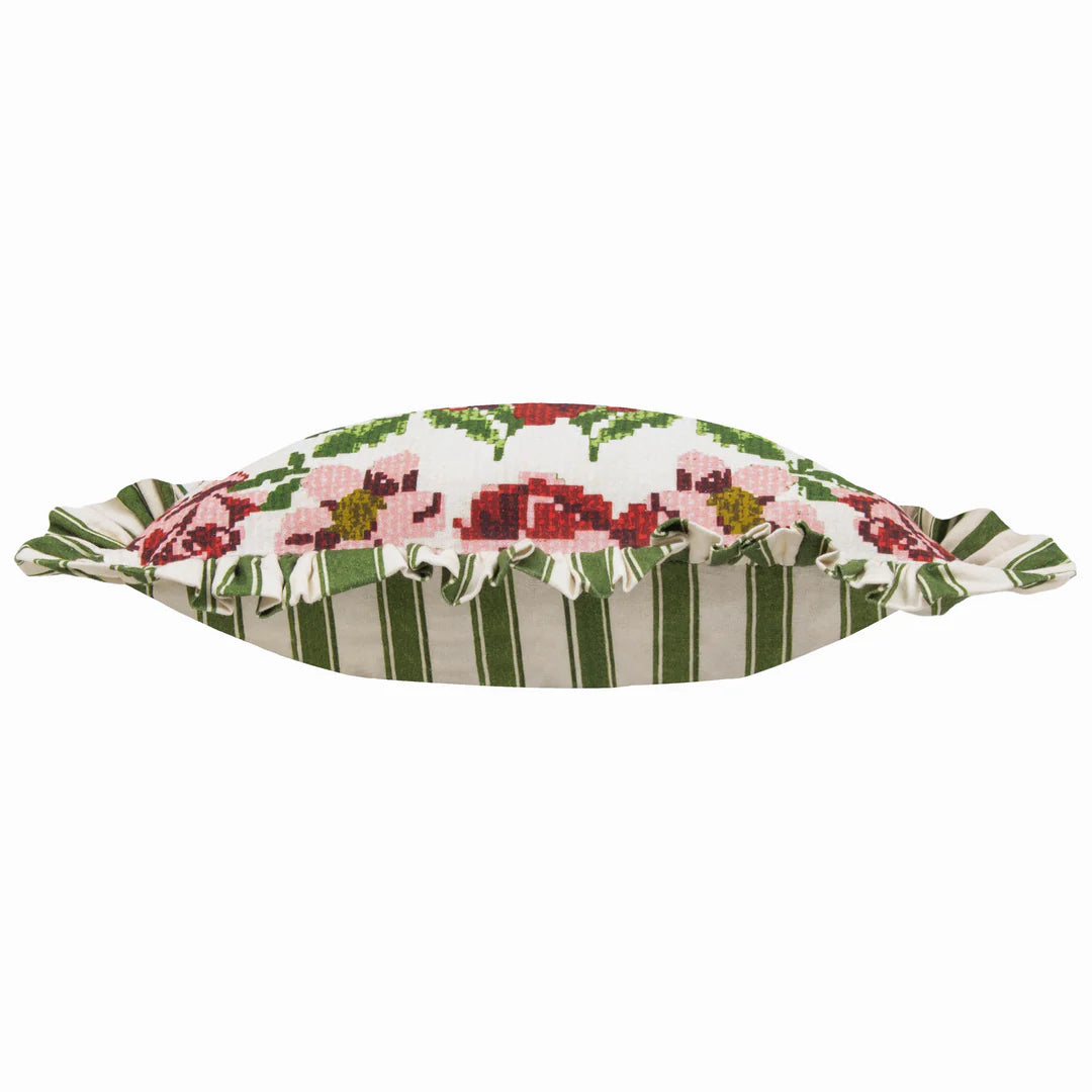 Feeoni ruffled vintage floral cushion