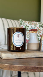 Amber glass soy wax candle - coastal breeze