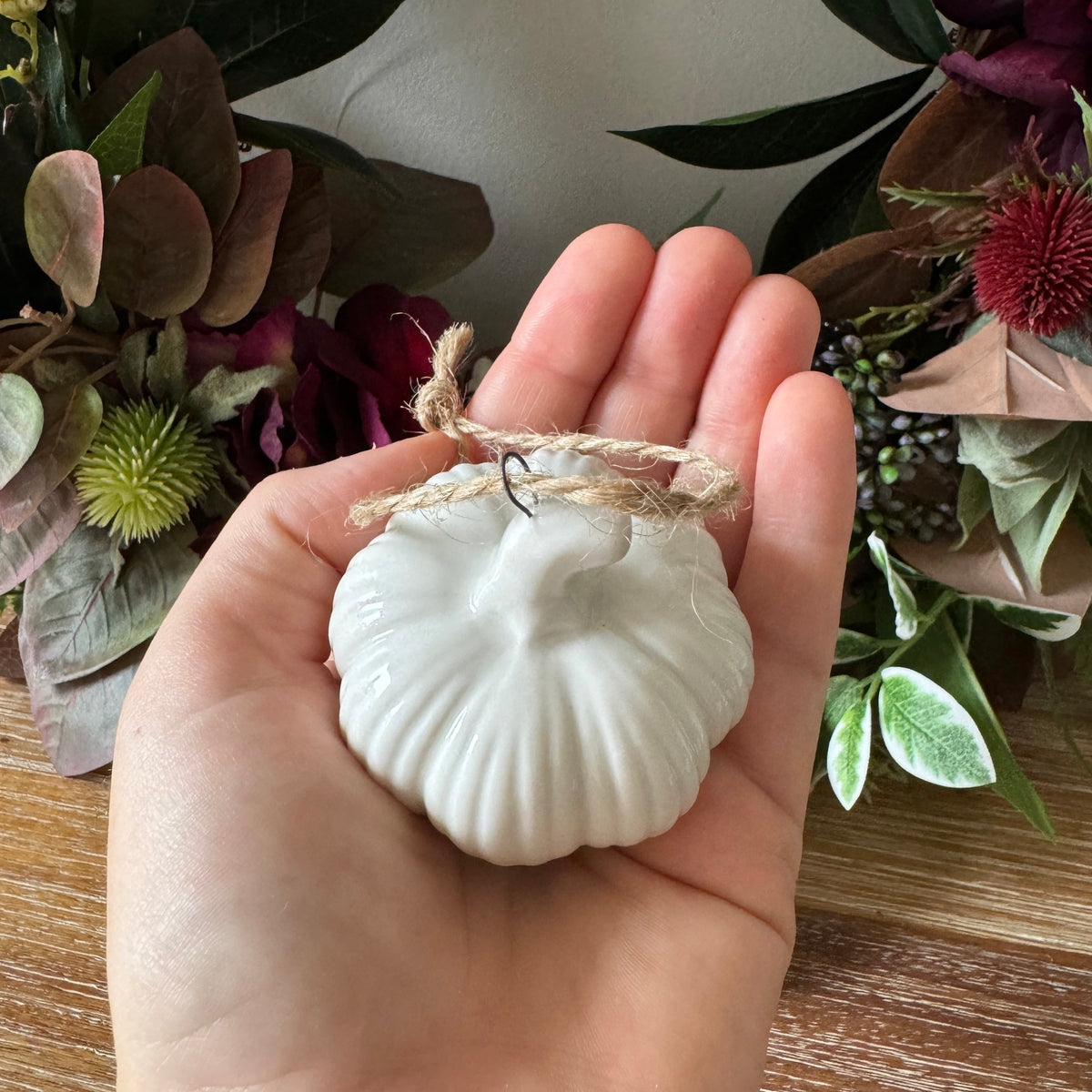 White ribbed pumpkin hanger
