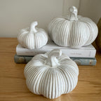 Neutral ribbed ceramic pumpkin - medium