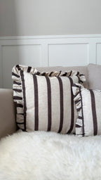 Connie square striped ruffle cushion chocolate
