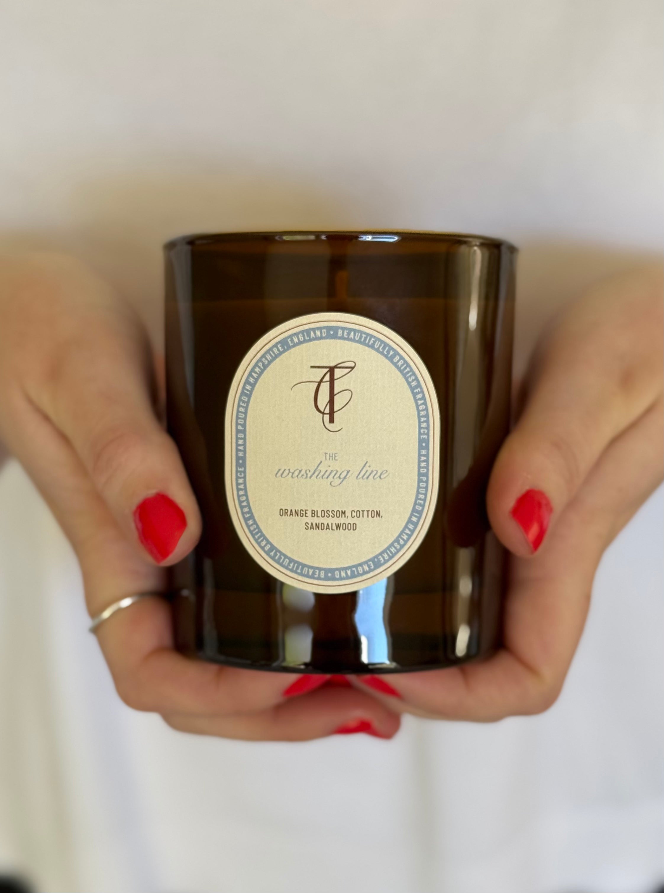 Amber glass soy wax candle - washing line