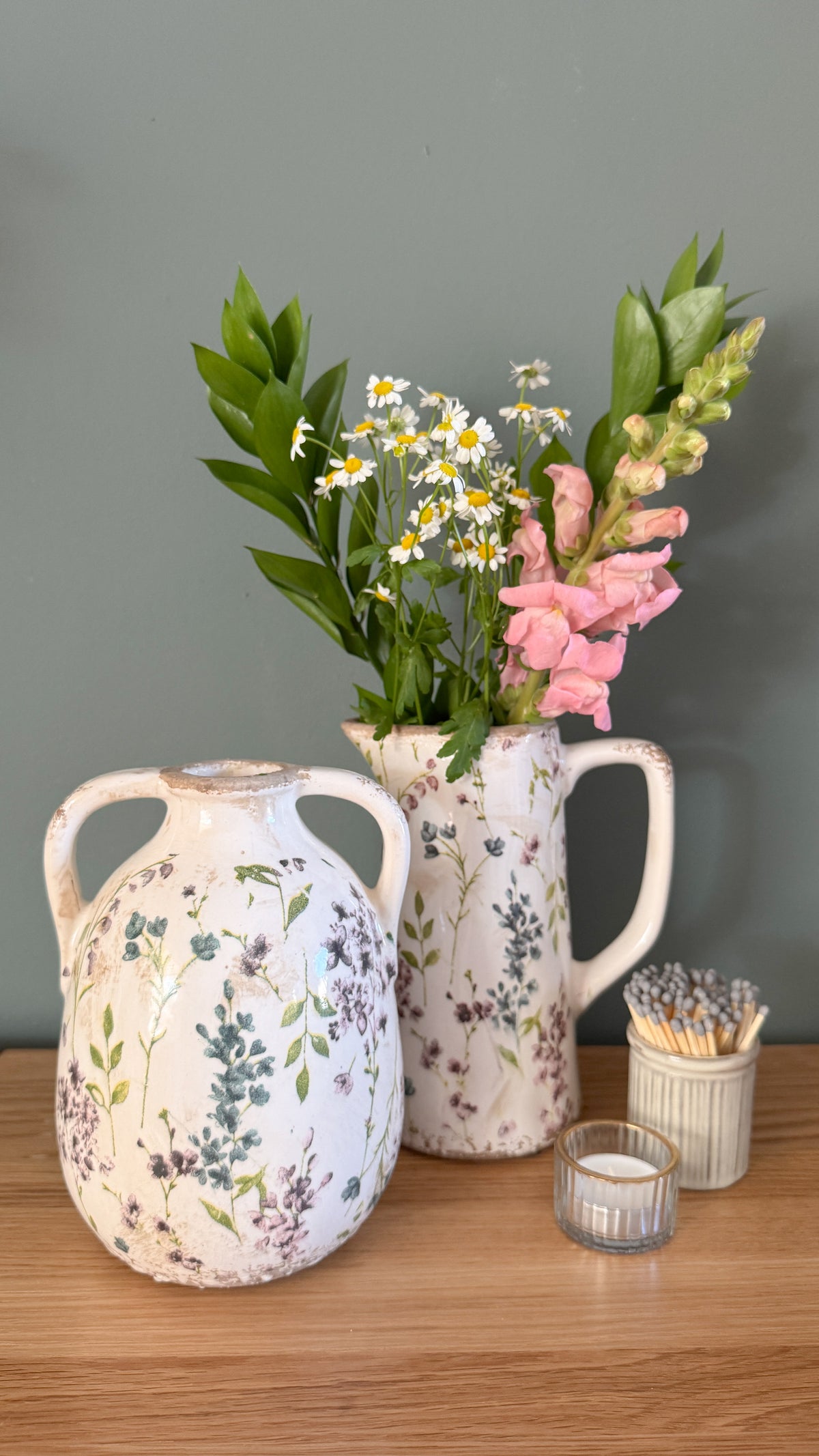 Distressed floral jug