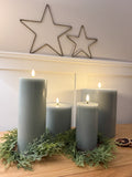 Sage green melt effect LED candle 3 x 6