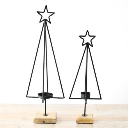 Black star tree candle holder, large