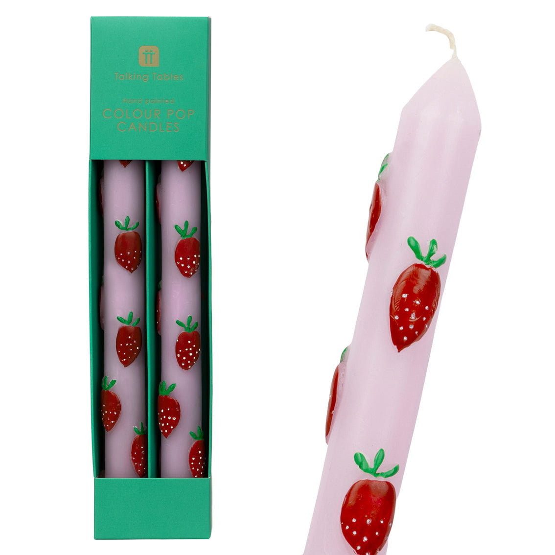 Pink strawberry dinner candles - set of 2