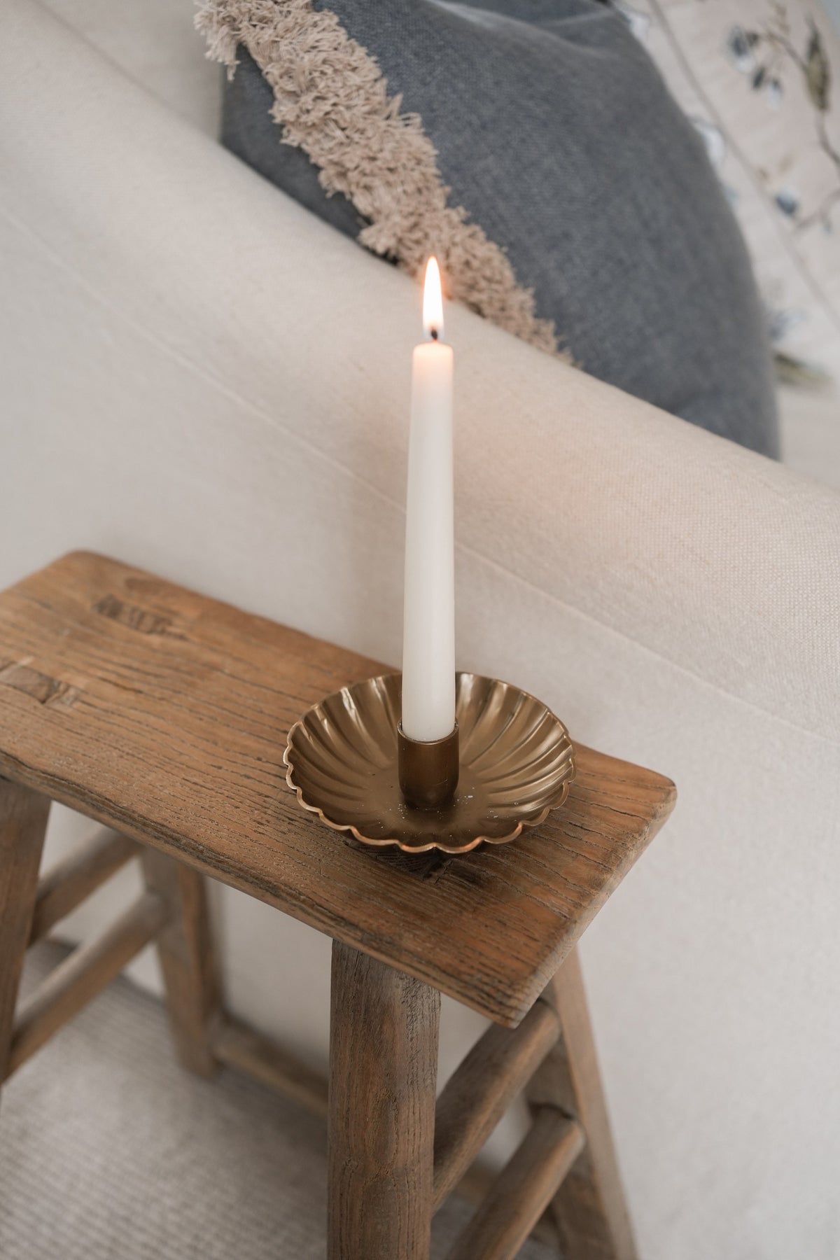 Antique brass scalloped candle holder