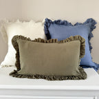 Navy ruffled plain linen cushion 45 x 45