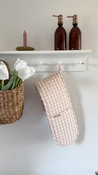 Pink gingham double oven glove