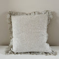 Olive stripe ruffled linen cushion 45 x 45