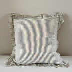 Olive stripe ruffled linen cushion 45 x 45