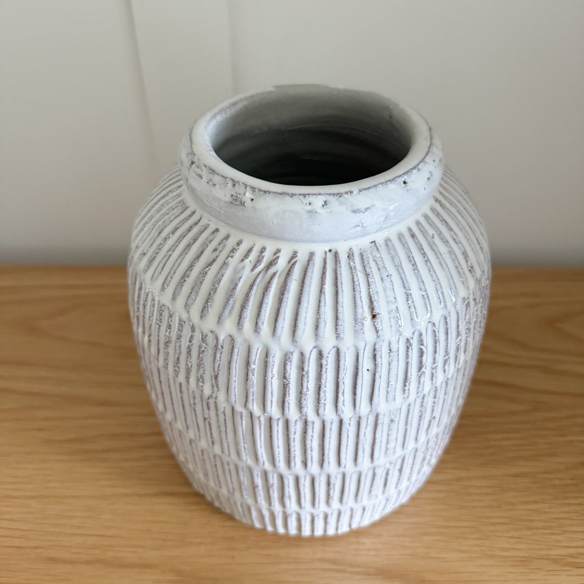 White terracotta ridge vase